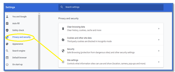 Privacy settings in chrome