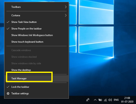 Right Click on Task Manager