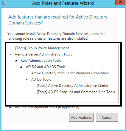 Add roles and features for install active directory
