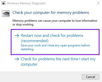 Restart Your computer Memory Diagnostics