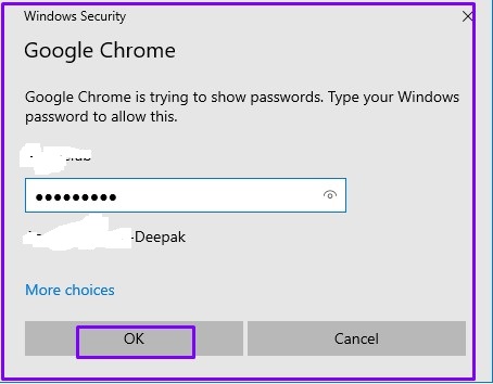 Windows Password and Click on Ok