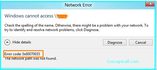 Error Code 0x80070035 The Network Path was not found