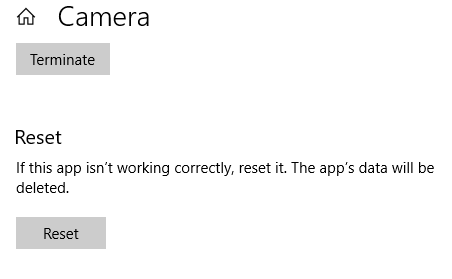 Reset Camera Settings Windows 10
