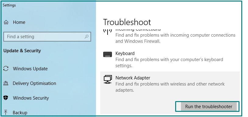 Run the Network Troubleshooter