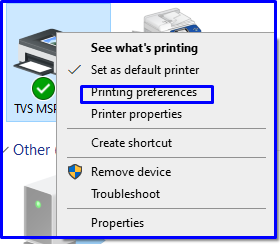 Printer preferences MSP 240 start