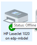offline massage showing HP Printer