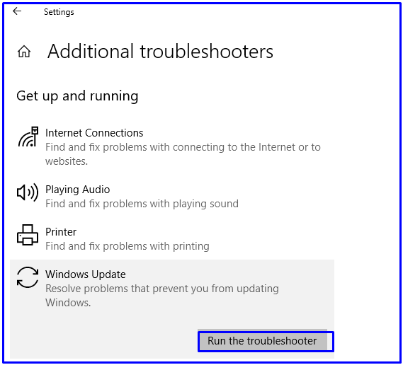 run the windows update troubleshooter