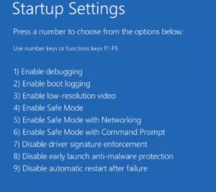 windows 10 startup settings