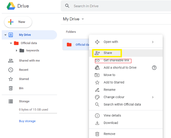 share files from google drive