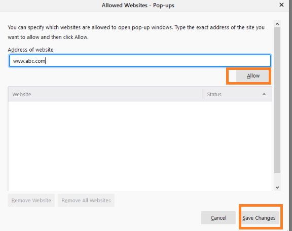 Allow exception in firefox