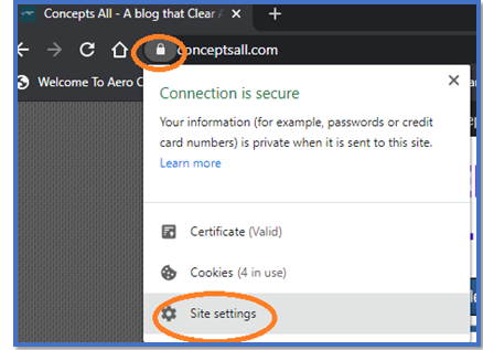 Site settings in Google Chrome