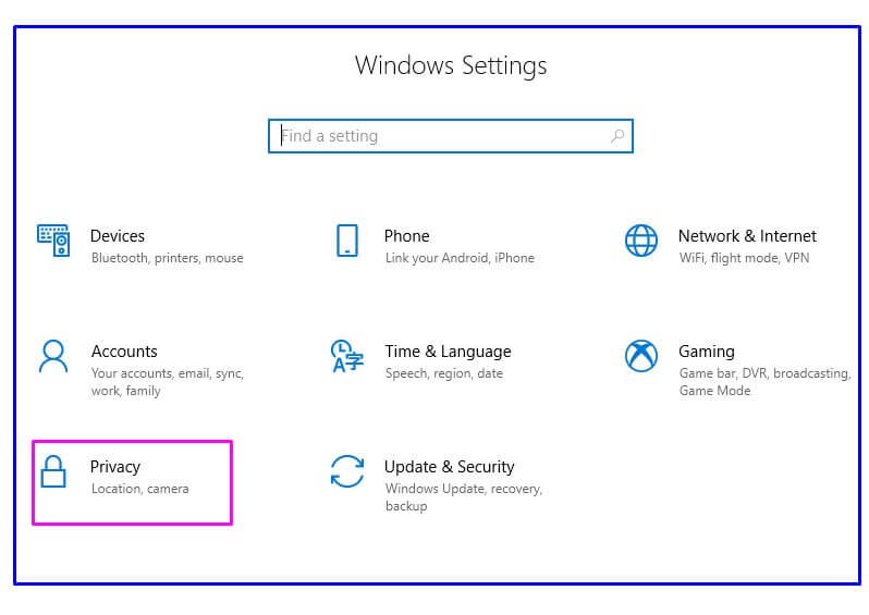 Windows settings Privacy