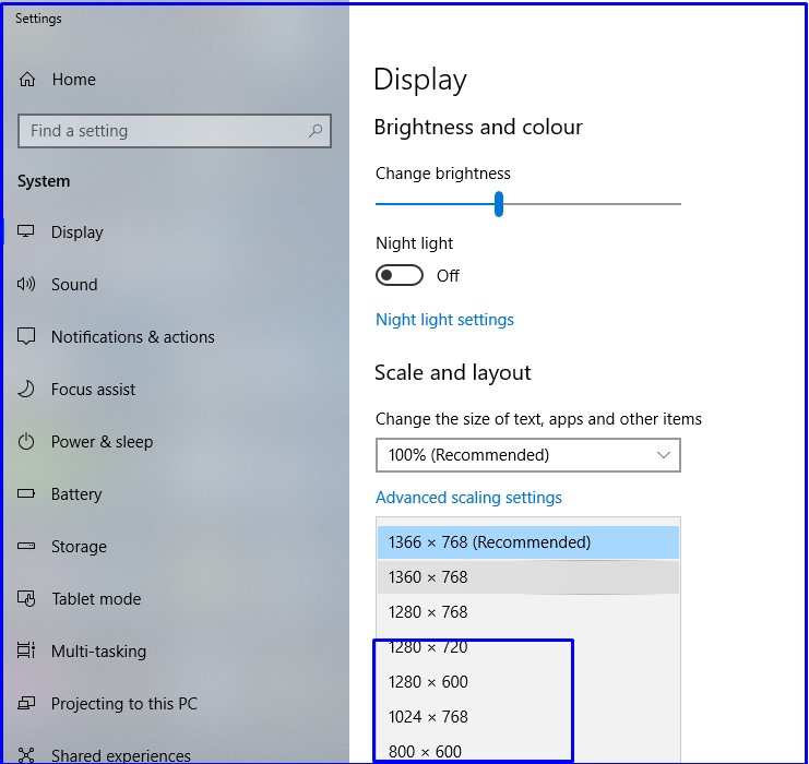 Screen resolution in Windows 10