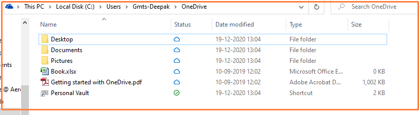 Folder Information after setup OneDrive
