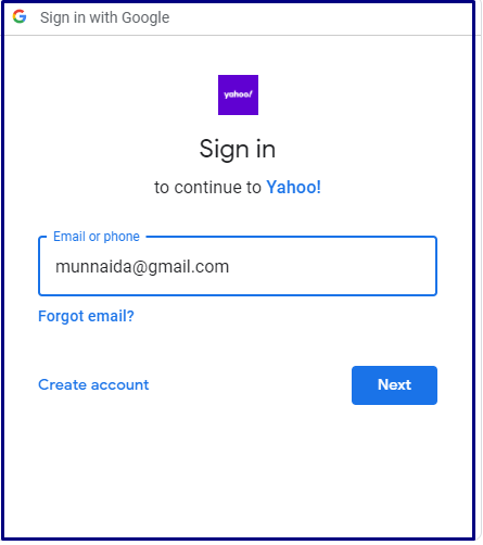 Yahoo login using google account