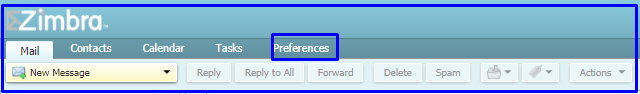 preference tab of Zimbra