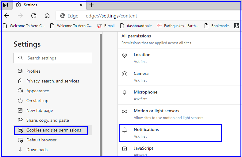 Manage notification options in Microsoft Edge browser