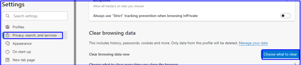 clear browsing data on Microsoft edge 