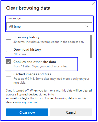 clear cookies in Microsoft edge