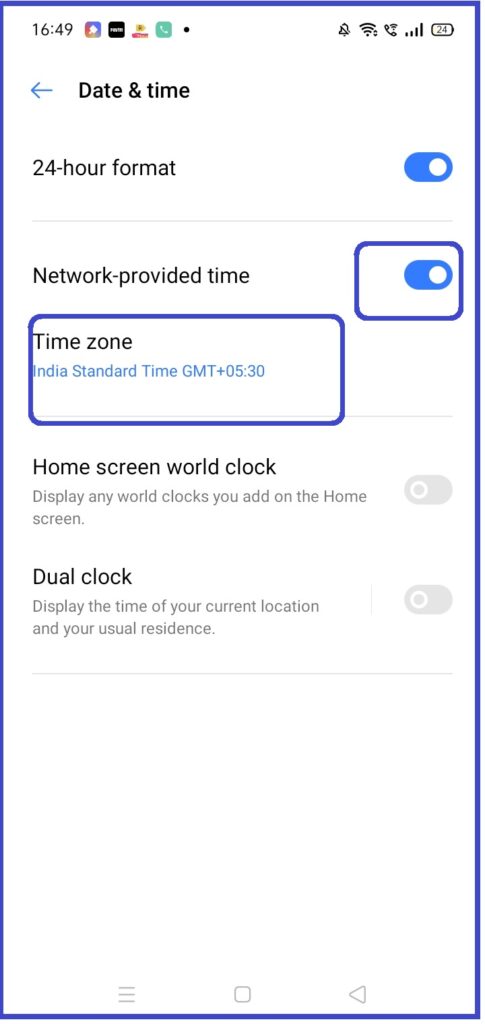 Network provider time on on android