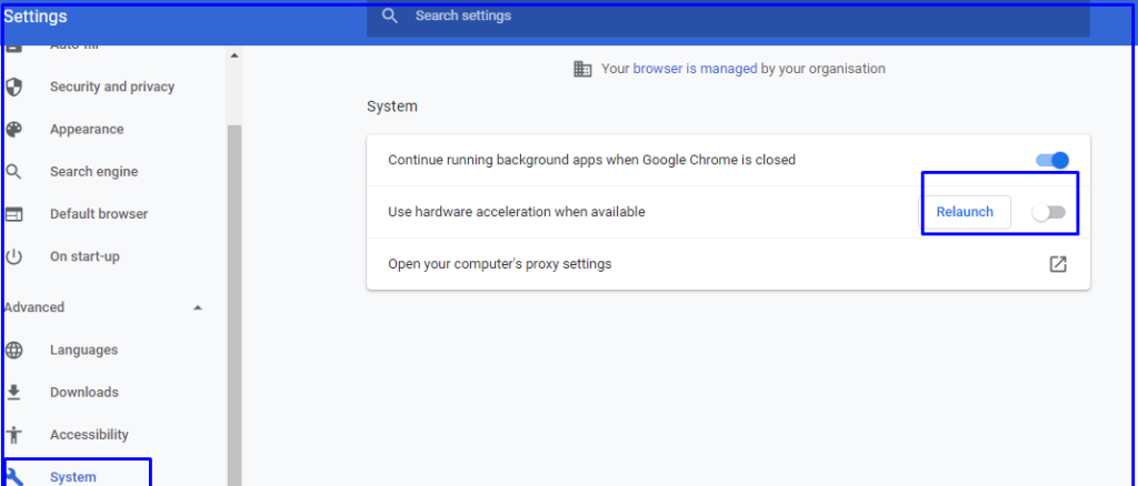 trigger off system hardware acceleration when available